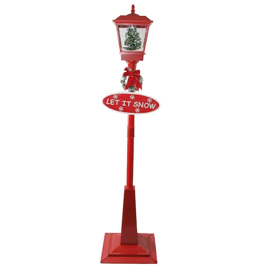 70.75&#x22; Musical Red Holiday Street Lamp with Christmas Tree Snowfall Lantern
